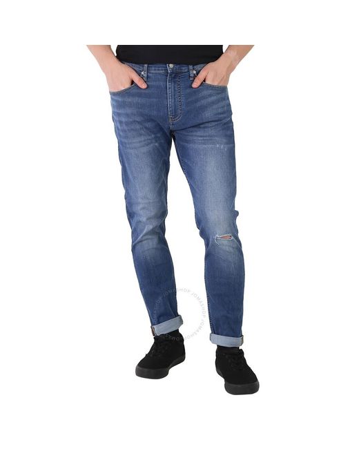 Calvin Klein Blue Jeans 37.5 Distressed Modern Taper Jeans for men