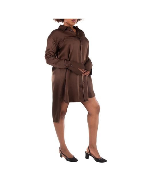 Loewe Brown Button-Up Silk Shirt Dress, Brand Size 36