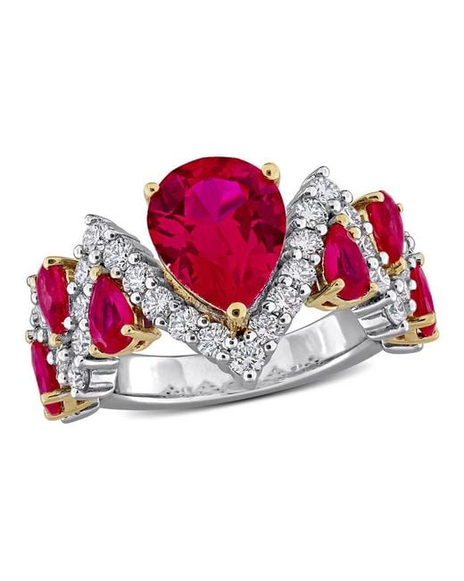 Created Forever Red 1/6Ct Tgw Created Ruby And 1 1/4Ct Tw Lab-Grown Diamond Semi-Eternity Ring for men