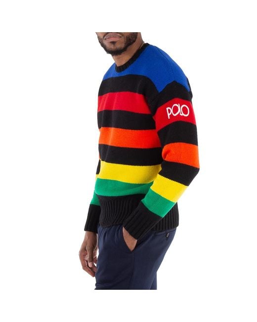 Polo Ralph Lauren Blue Wool-Blend Logo Striped Sweater for men