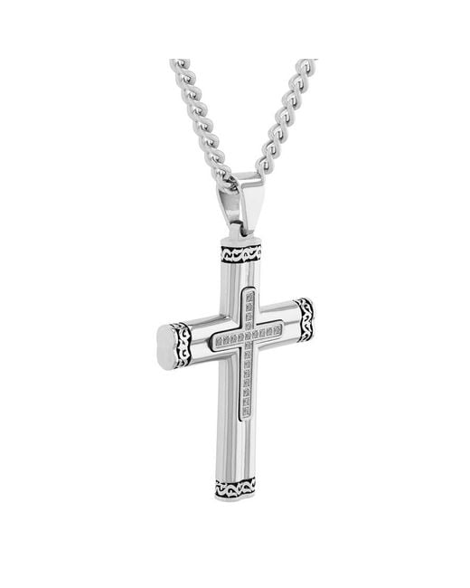 Robert Alton Metallic 10 Ctw Stainless Steel Diamond Rounded Cross Pendant for men