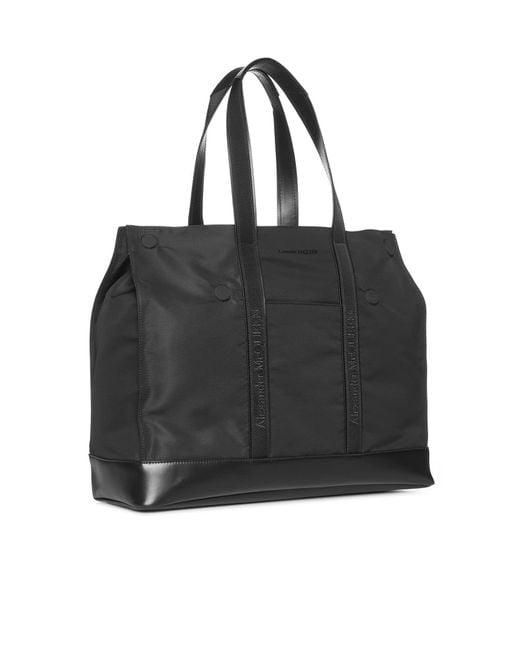 McQueen Black Fabric Shopping Bag for men