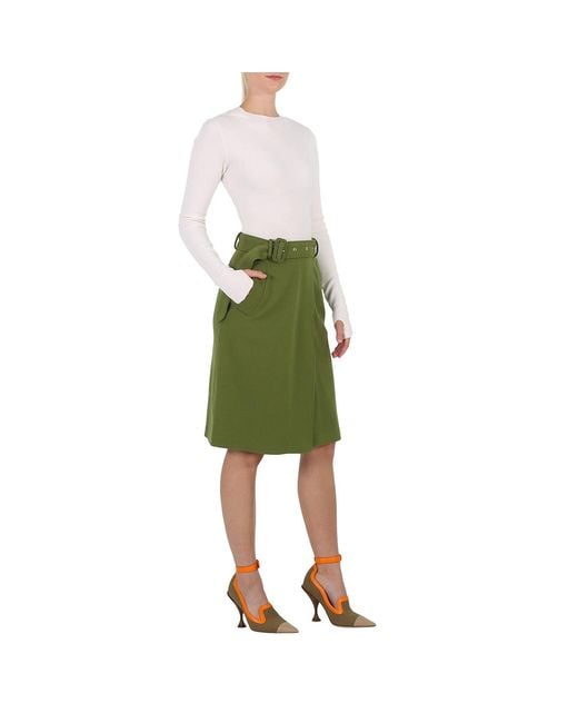 Burberry Green Belted Midi Wool Dress, Brand Size 8 (Us
