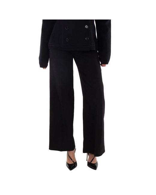 Burberry Black Ladies Jaylie Asian Fit Wool Wide Leg Pants With Slits, Brand Size 2 (Us