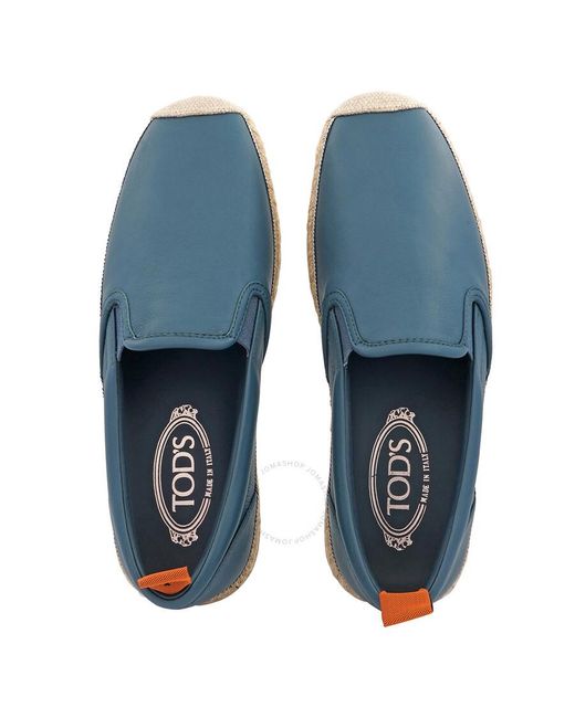 Tod's Blue Calf Leather Slip-on Espadrilles for men