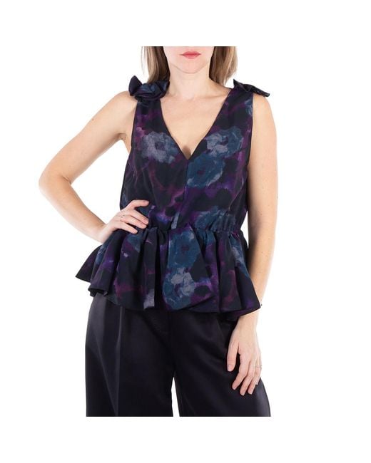 ROTATE BIRGER CHRISTENSEN Blue Chiffon Ruffle Top