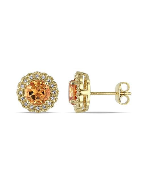 Amour Metallic 1/10 Ct Tw Diamond And Citrine Halo Stud Earrings