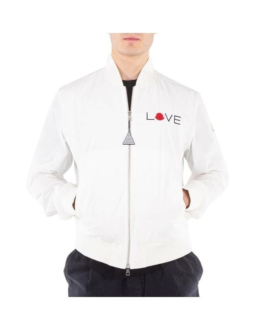 Moncler White Love Embroidery Bomber Jacket, Brand Size 0 for men