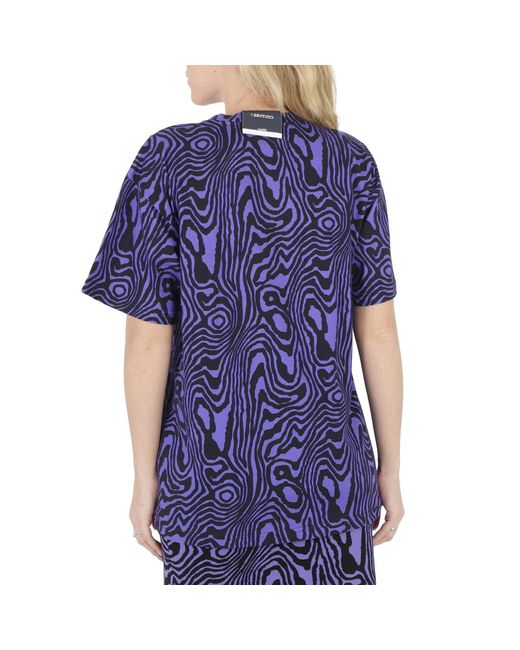 Moschino Blue Oversized Moire Effect Zebra-Print Cotton T-Shirt
