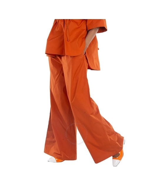 Max Mara Orange Navigli High-Rise Cotton Wide-Leg Pants, Brand Size 40 Us