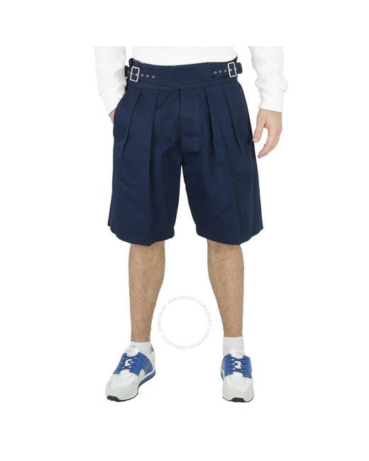 Maison Margiela Blue Dark Pleated Buckled Bermuda Shorts for men