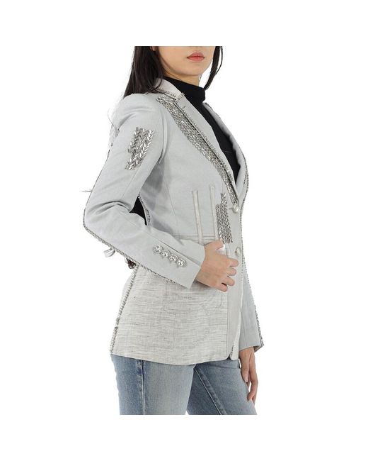 Burberry Gray Technical Linen Blazer With Crystal Embroidery