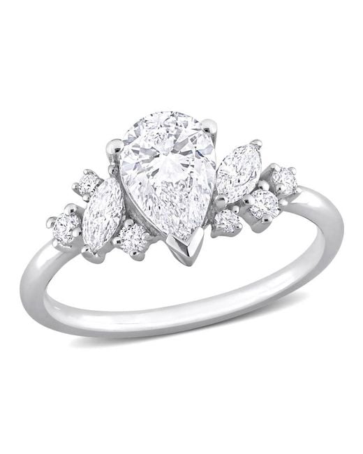 Created Forever Metallic 1 3/8 Ct Tw Pear, Marquise & Round Lab Created Diamond Engagement Ring