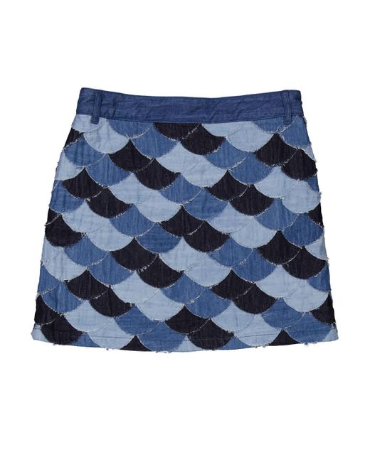 Chloé Blue Girls Scallop Patchwork Detail Skirt