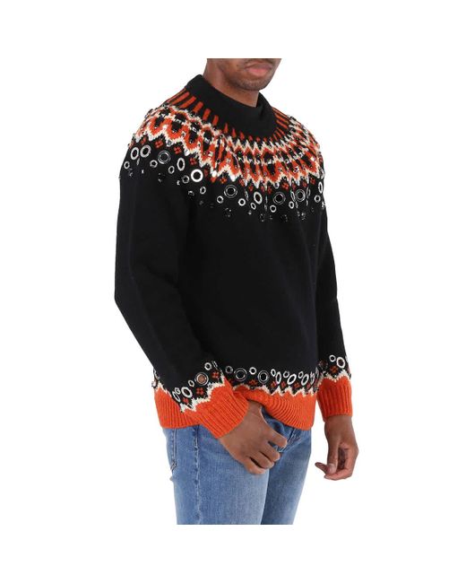 Burberry Black Embellished Fair Isle Wool Sweater for men