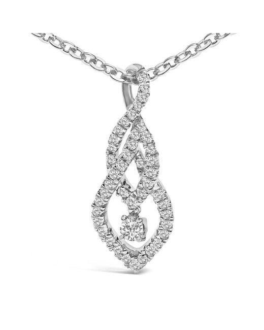 Haus of Brilliance White Sterling 1/3 Cttw Diamond Swirl Teardrop Pendant Necklace
