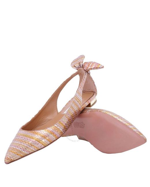 Aquazzura Pink Ladies Bow Tie Light Bronze Ballet Flats, Brand Size 35 Us