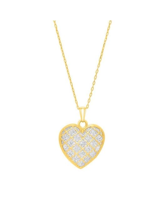 Tresorra Metallic 14K & Diamond Cut Checkered Heart Pendant Necklace