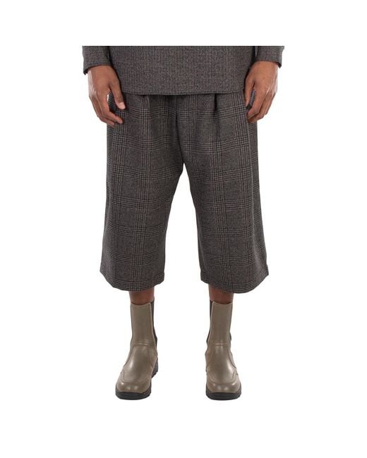Emporio Armani Gray Checkered Wide-Leg Cropped Trousers for men