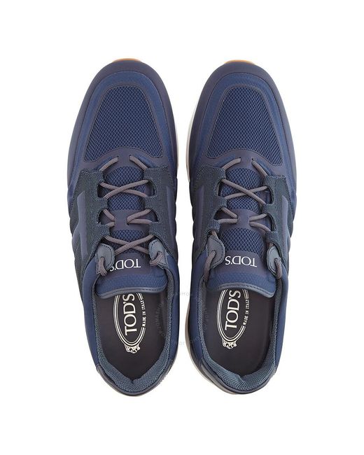 Tod's Blue Navy Leather And Fabric Sneakers for men