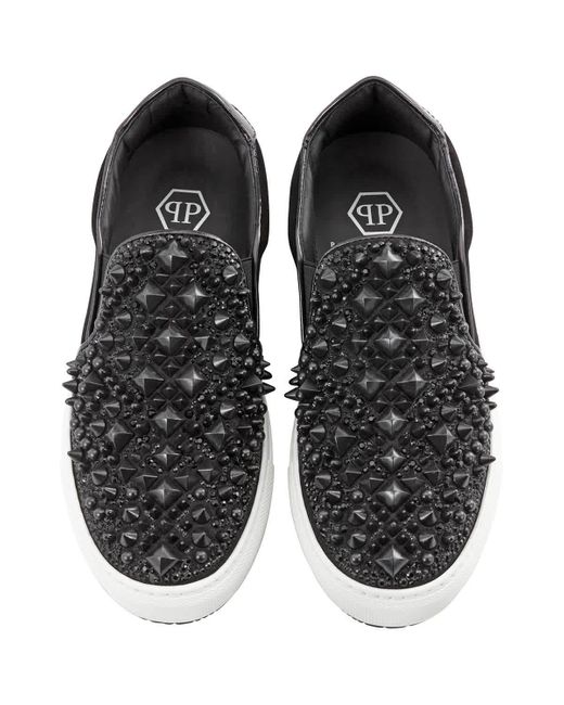 Philipp Plein Black Studded Slip-on Sneakers