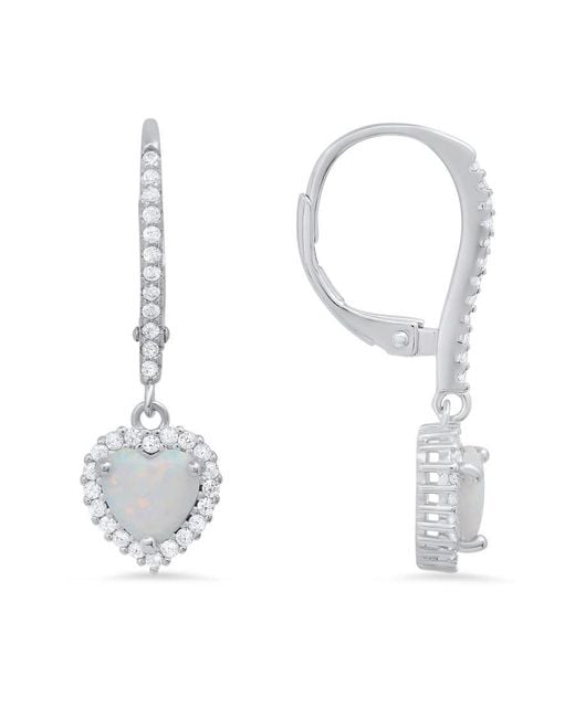 Kylie Harper White Sterling Heart-Cut Opal Cz Birthstone Halo Leverback Earrings