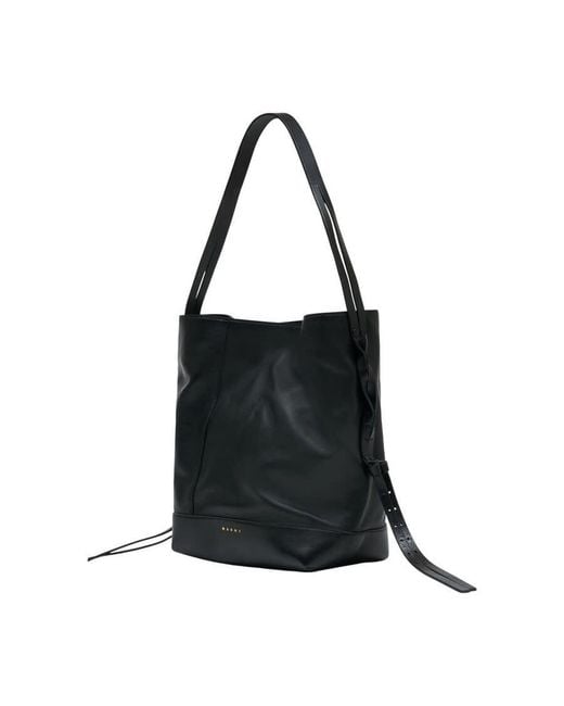 Marni Black Lambskin Leather Shoulder Bag