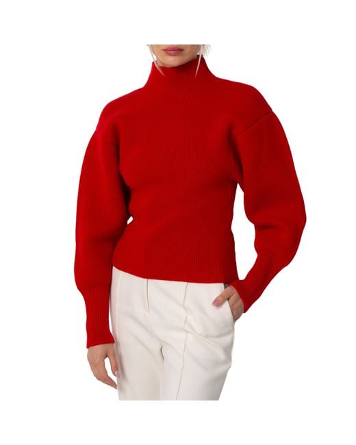 Ferragamo Red Puffed Sleeve Wool Cashmere Sweater