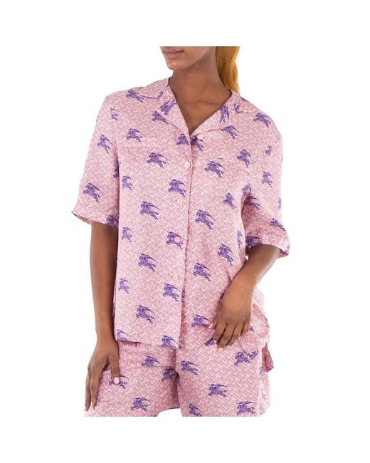 Burberry Pink Tabi Equestrian Knight Tb Monogram Print Silk Pyjama Shirt, Brand Size 6 (Us