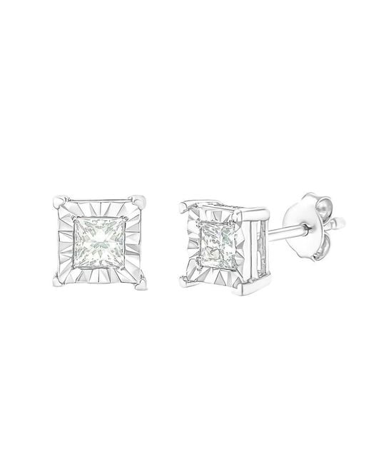 Haus of Brilliance Metallic 925 Sterling 1/2 Cttw Miracle Set Princess-Cut Diamond Solitaire Stud Earrings (H-I Color, I2-I3 Clarity)