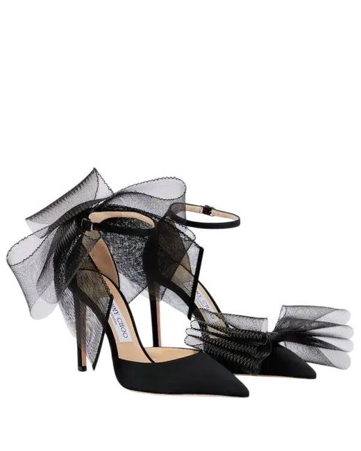 Jimmy Choo Black Averly 100 Bow-Trimmed Pumps, Brand Size 35 Us