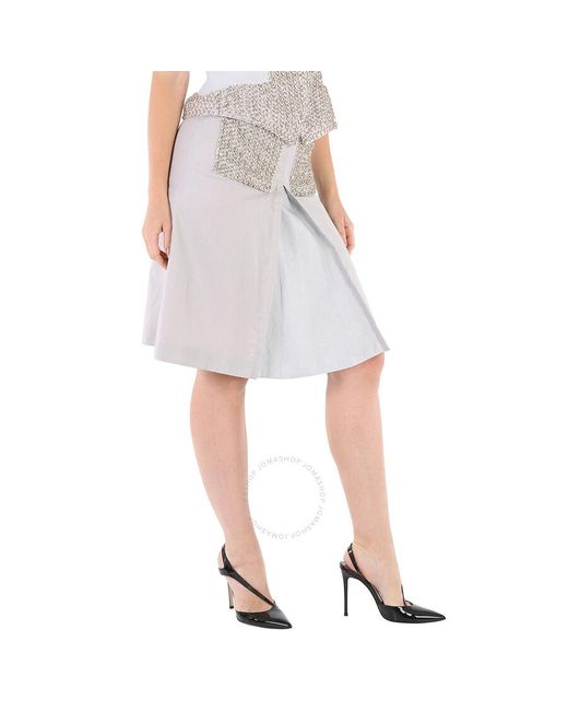 Burberry Gray Melange Crystal Embroidered Box Pleated Midi Skirt