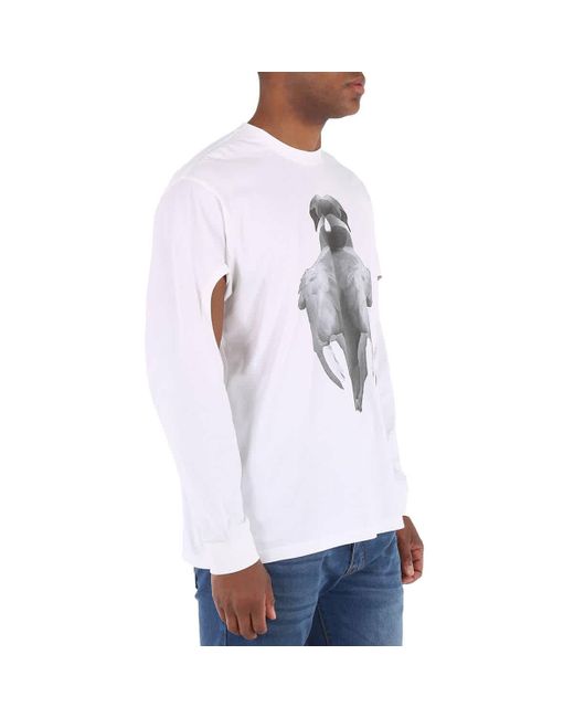 Burberry White Swan Print Cut-out T-shirt for men