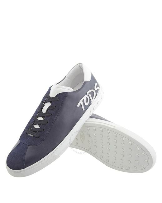 Tod's Blue Navy Leather Logo Patch Sneakers for men