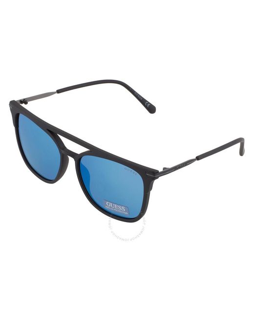 Guess Factory Blue Mirror Browline Sunglasses Gf5077 02x 59 for men