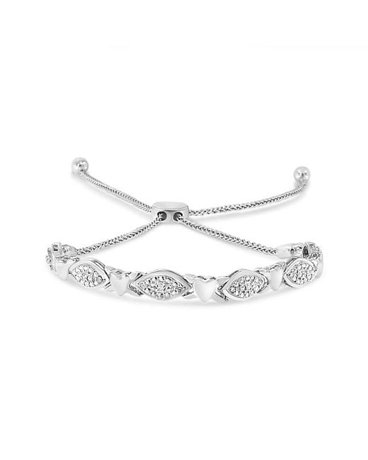 Haus of Brilliance Metallic 925 Sterling Diamond Accent Alternating Marquise Shape And Heart Links Bolo Bracelet