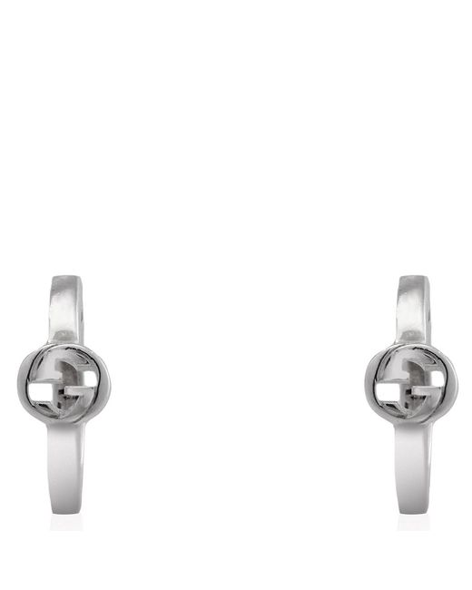 Gucci Metallic Interlocking Sterling Hoop Earrings