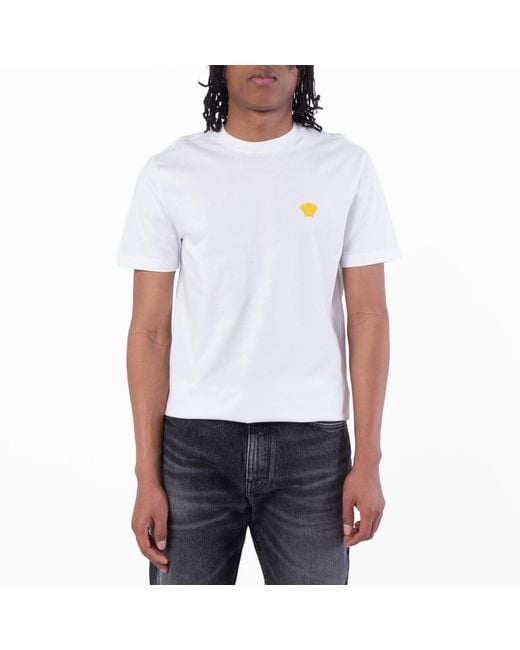 Versace White Medusa Embroidered Cotton T Shirt for men
