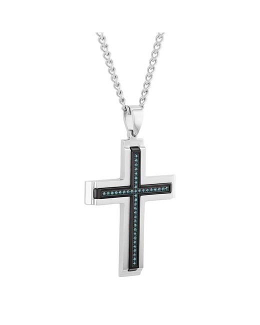 Robert Alton Metallic 1/5Ctw Diamond Stainless Steel Cross Pendant for men