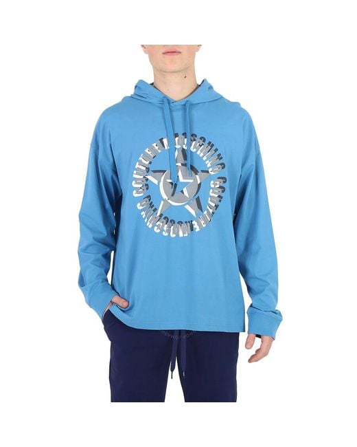 Moschino Blue Couture Light Logo Print Hoodie for men