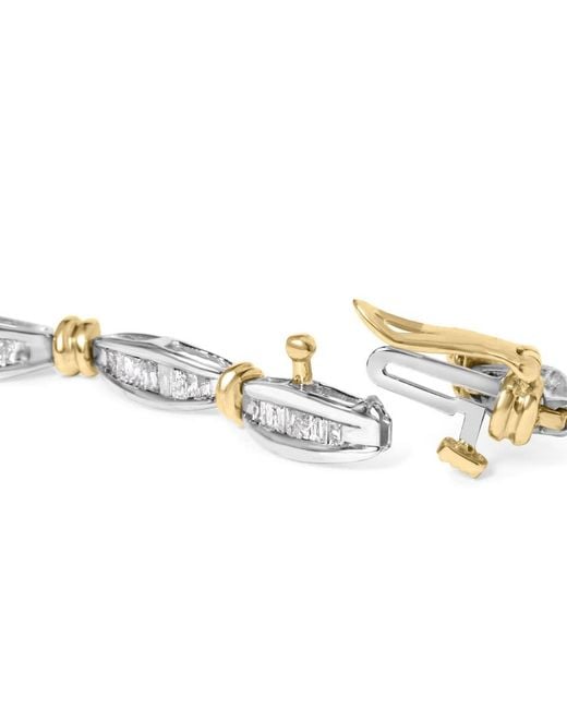 Haus of Brilliance Metallic 10K Two-Tone 2.0 Cttw Baguette Diamond Channel Link Bracelet
