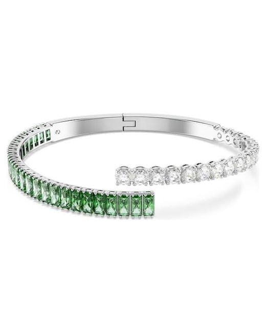 Swarovski Green Rhodium Plated Mixed Mixed Bangle, Size Large for men