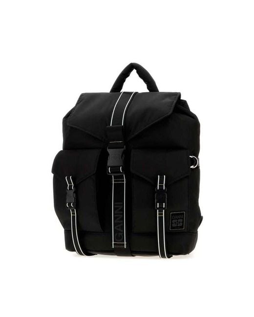 Ganni Black Canvas Backpack Zaini