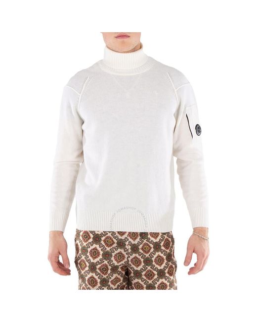 C P Company White Grs Woolblend Lens-Detail Turtleneck Sweater for men