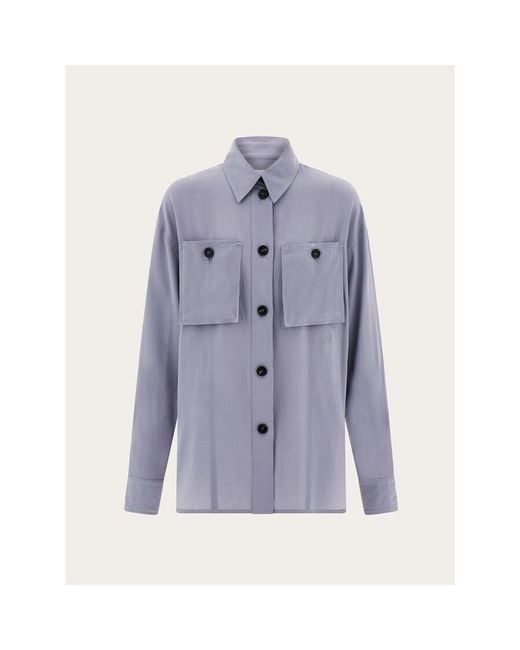 Ferragamo Blue Silk Oversized Shirt, Brand Size 40 (Us