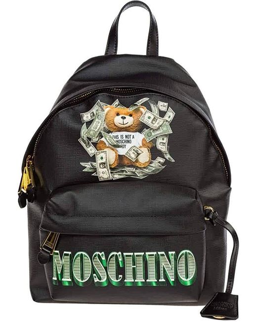 Moschino Gray Dollar Teddy Bear Faux Leather Backpack