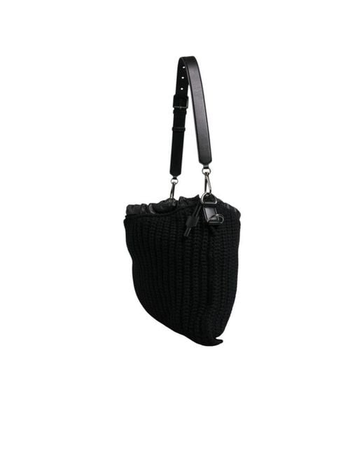 Dolce & Gabbana Black Cashmere Knitted Leather Shoulder Bag Lamb Calf