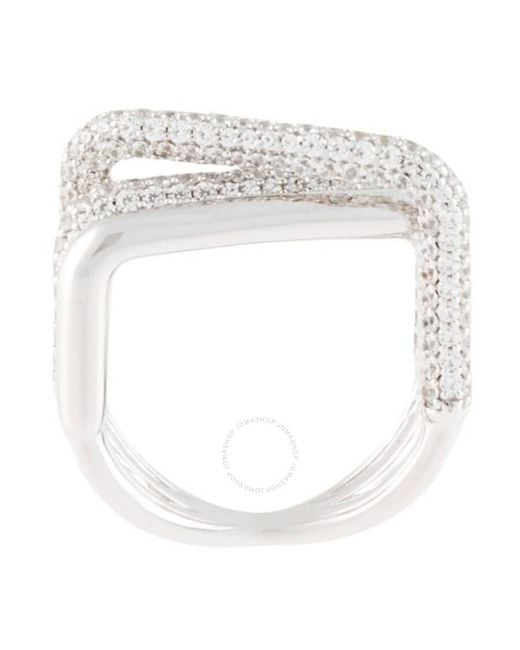 Apm Monaco White Ladies Crossed Rectangle Crystal Ring