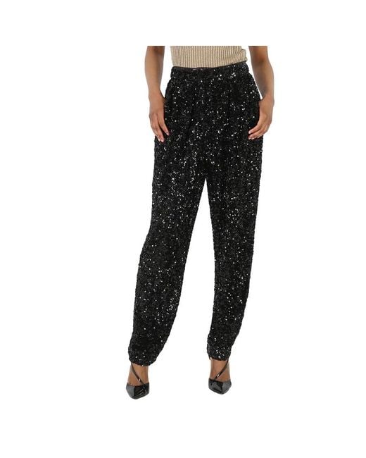 ROTATE BIRGER CHRISTENSEN Black Ladies Sequin High-Waisted Trousers, Brand Size 36 (Us Size 2)