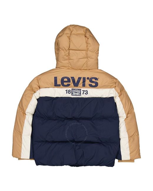 Levi's Blue Levis Boys Colorblock Down Hooded Puffer Jacket for men